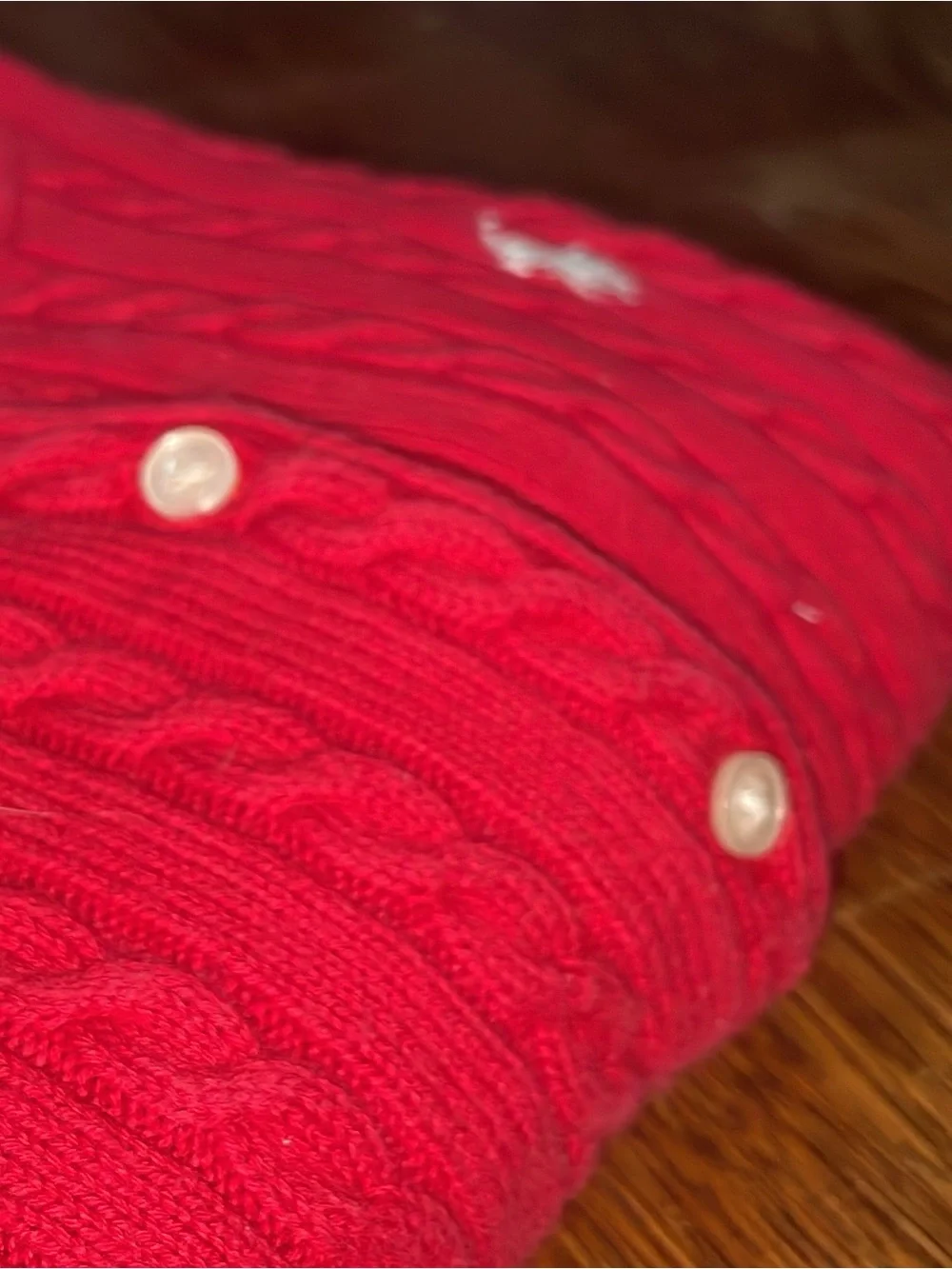Ralph Lauren Baby Cable Knit Button-Up Sweater – Red, 24M